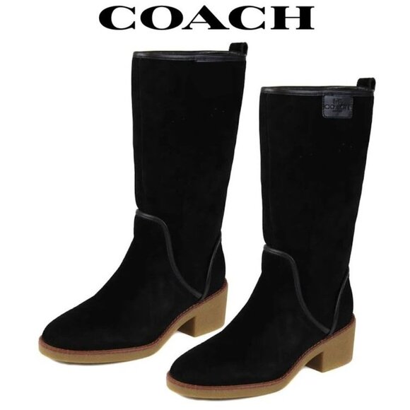 COACH suede + shearling cold-weather Palmer boots, black, 8.5 - Picture 1 of 6